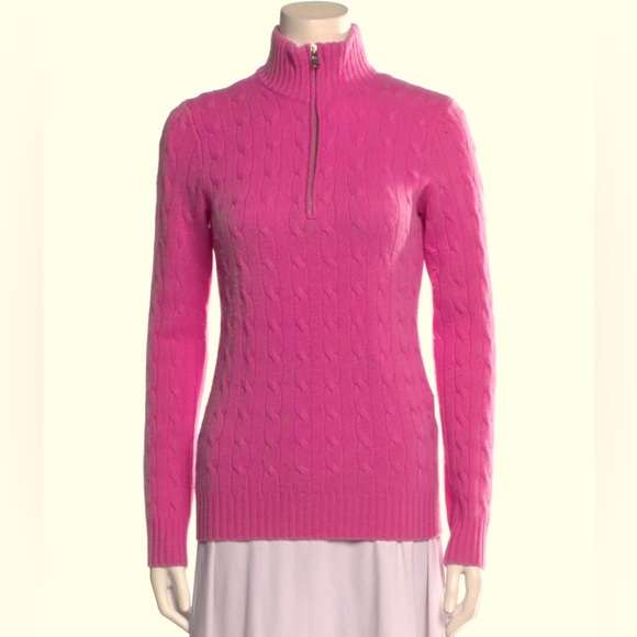 Ralph Lauren Black Label, Pink Cashmere Cableknit Quarter-Zip